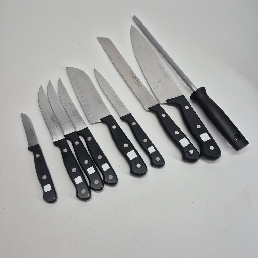 9 Wusthof Gourmet Knife Lot With Sharpener 8 Knives